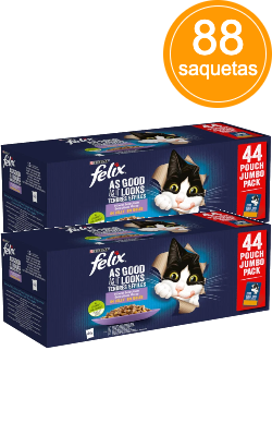 Ração húmida para Gatos Felix As Good As It Looks Mixed Selection in Jelly Jumbo Pack 88 | Wet (Saqueta) Ração para Gatos Felix As Good As It Looks Mixed Selection in Jelly Jumbo Pack Wet (Saqueta) - Campanha - Alimentação e Ração Regular para Gatos