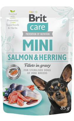 Brit Care Mini Sterilized Salmon & Herring Fillets in Gravy | Wet (Saqueta)