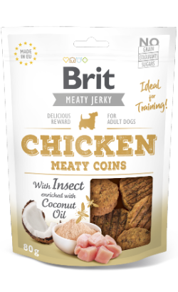 Brit Dog Meat Jerky Snack Chicken Meaty Coins with Insect Enriched with Coconut Oil