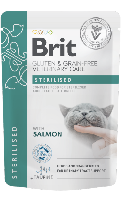 Brit Veterinary Diet Cat Sterilised Gluten & Grain-Free Salmon in Gravy | Wet (Saqueta)