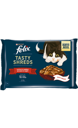 Felix Tasty Shreds Selecção do Campo Vaca e Frango | Wet (Saqueta)
