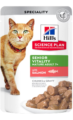 Hills Science Plan Cat Mature Adult 7+ Senior Vitality with Salmon | Wet (Saqueta)	