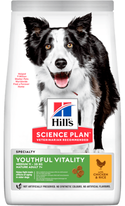 Hills Science Plan Dog Youthful Vitality Medium Mature Adult 7+ with Chicken & Rice