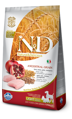 N&D Low Ancestral Grain Dog Light Chicken & Pomegranate Adult Mini N&D Low Ancestral Grain Dog Light Chicken & Pomegranate Adult Mini