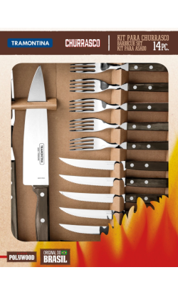 Tramontina Kit Churrasco em Aço Inox Polywood Castanho Tramontina Kit Churrasco em Aço Inox Polywood Castanho